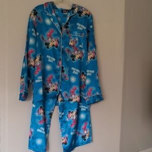 Disney Pajamas 2 Piece Long Sleeve Satin Women's Large Blue Pink Mickey Minnie